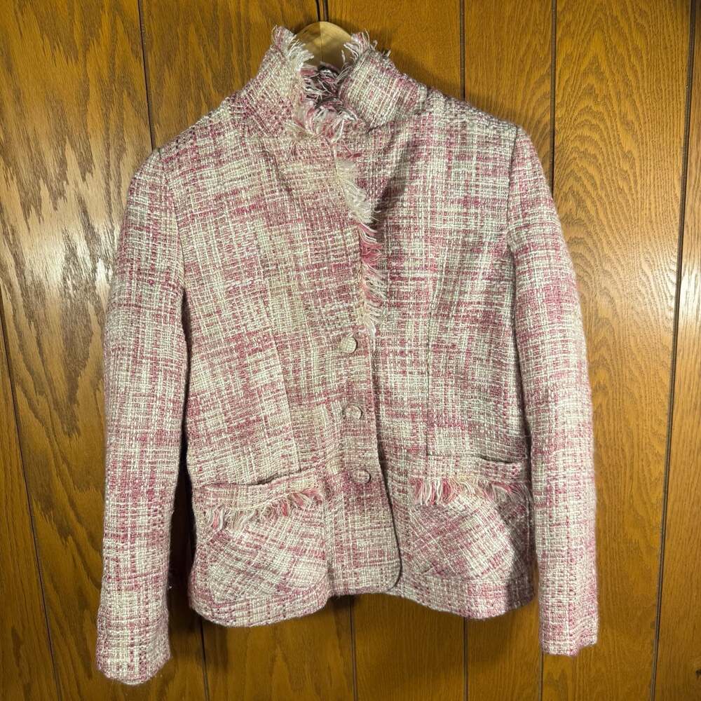 Boom Boom Jeans Pink Tweed Fringe Blazer Size L